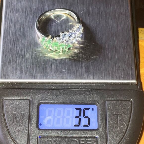 Natural Emerald Tanzanite Sterling Silver Marquise Ring Size 7 - Picture 7 of 8